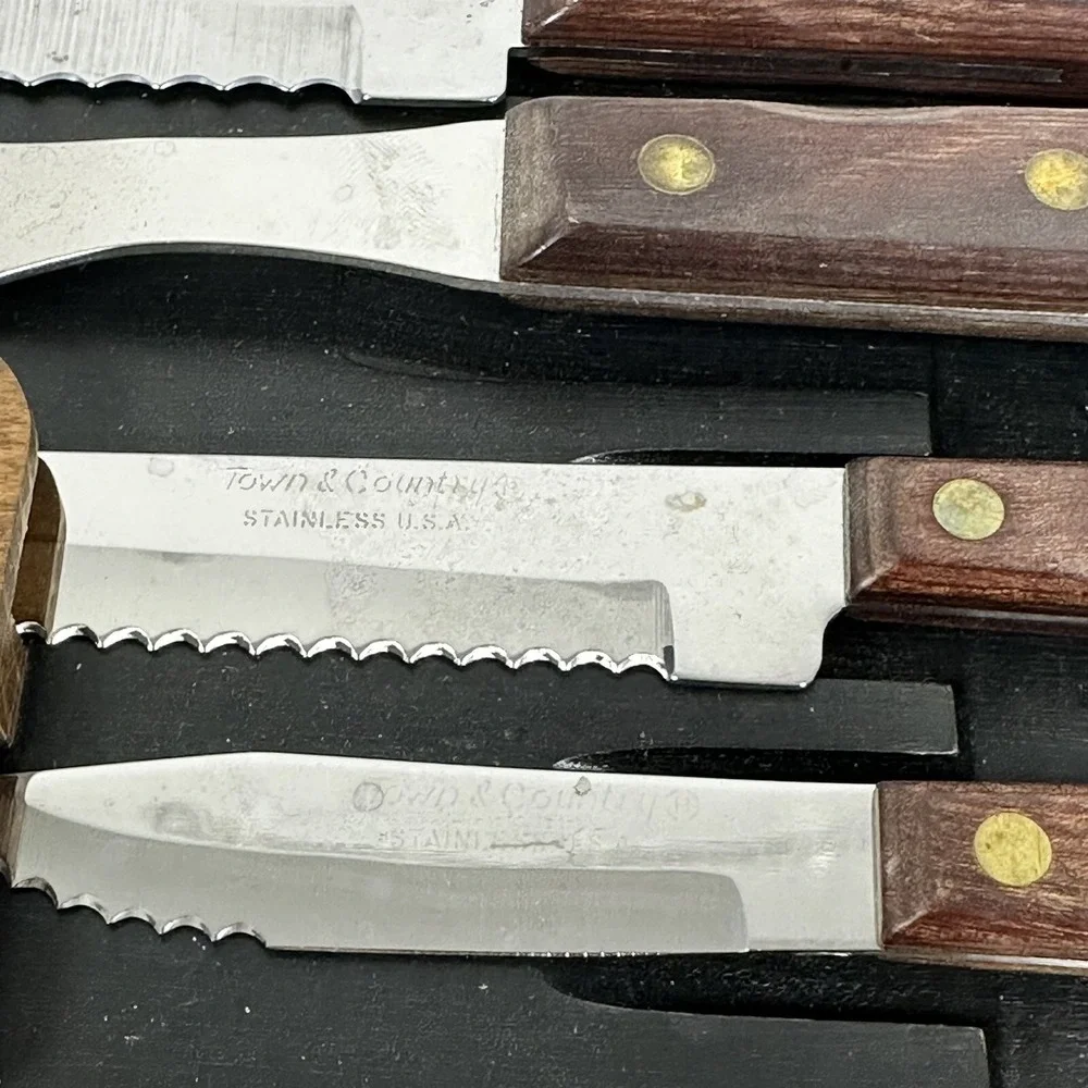 Vintage Town & Country By Washington Forge 4 Stainless Knife & Meat Fork Set MCM
